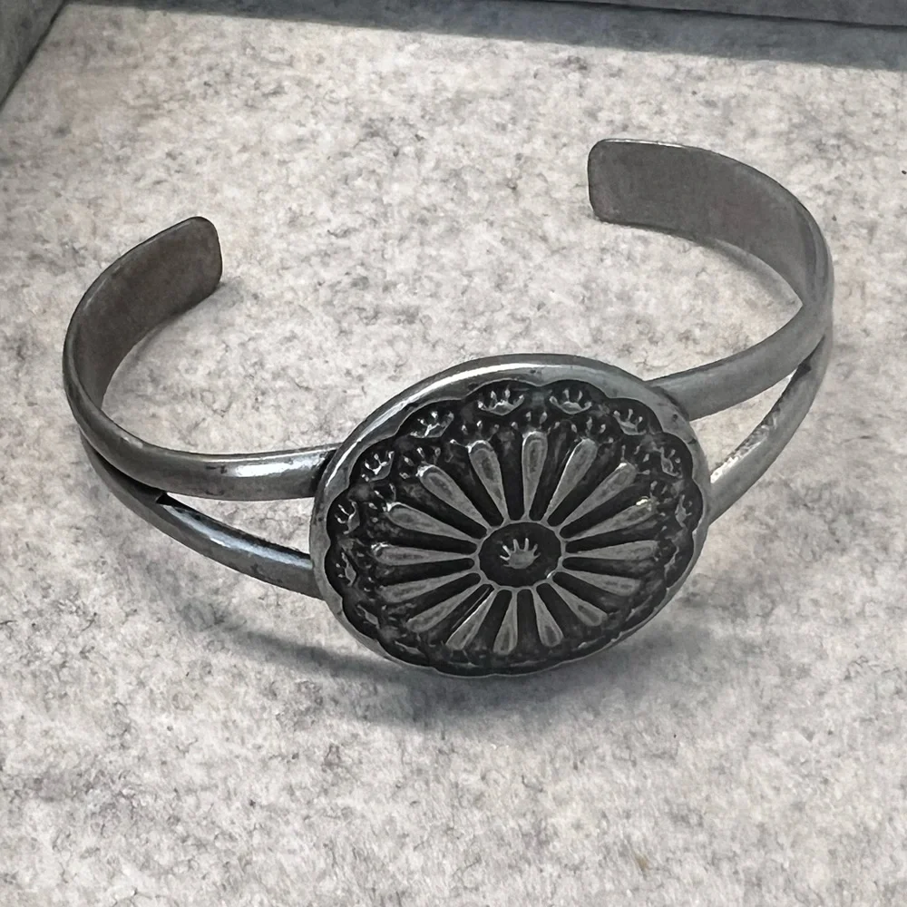 Silver Cuff Bracelet with Floral Design